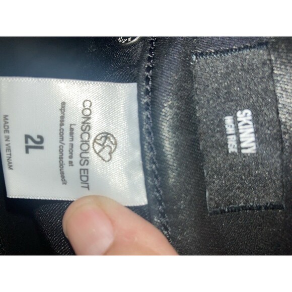 Express Conscious Edit Skinny High Rise Jeans Sz 2L Black Denim NWT Leather Look - Picture 9 of 12